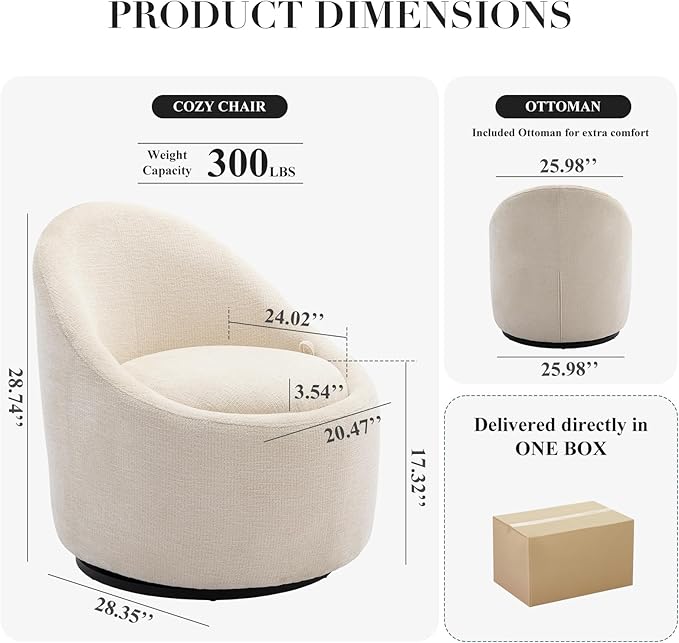 Swivel Round Chair With Ottoman Storage