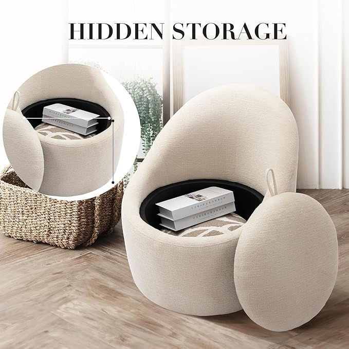 Swivel Round Chair With Ottoman Storage