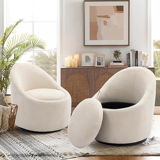 Swivel Round Chair With Ottoman Storage