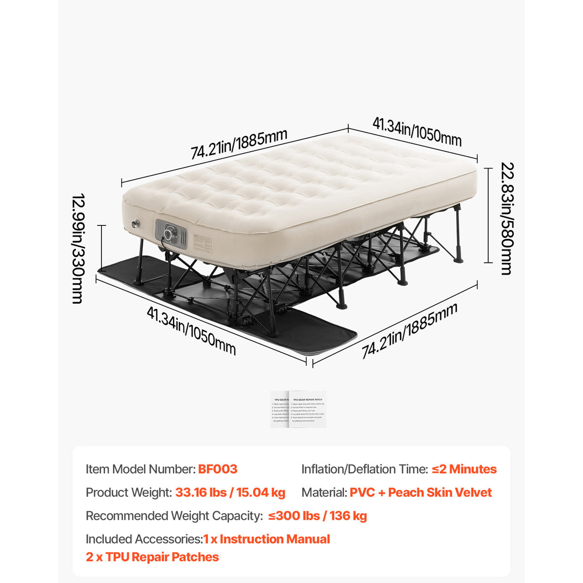 EZ-Bed (Full Size) Air Mattress with Frame & Rolling Case